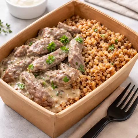 Qaymaqlı Can Əti İlə Kərə Yağlı Qarabaşaq